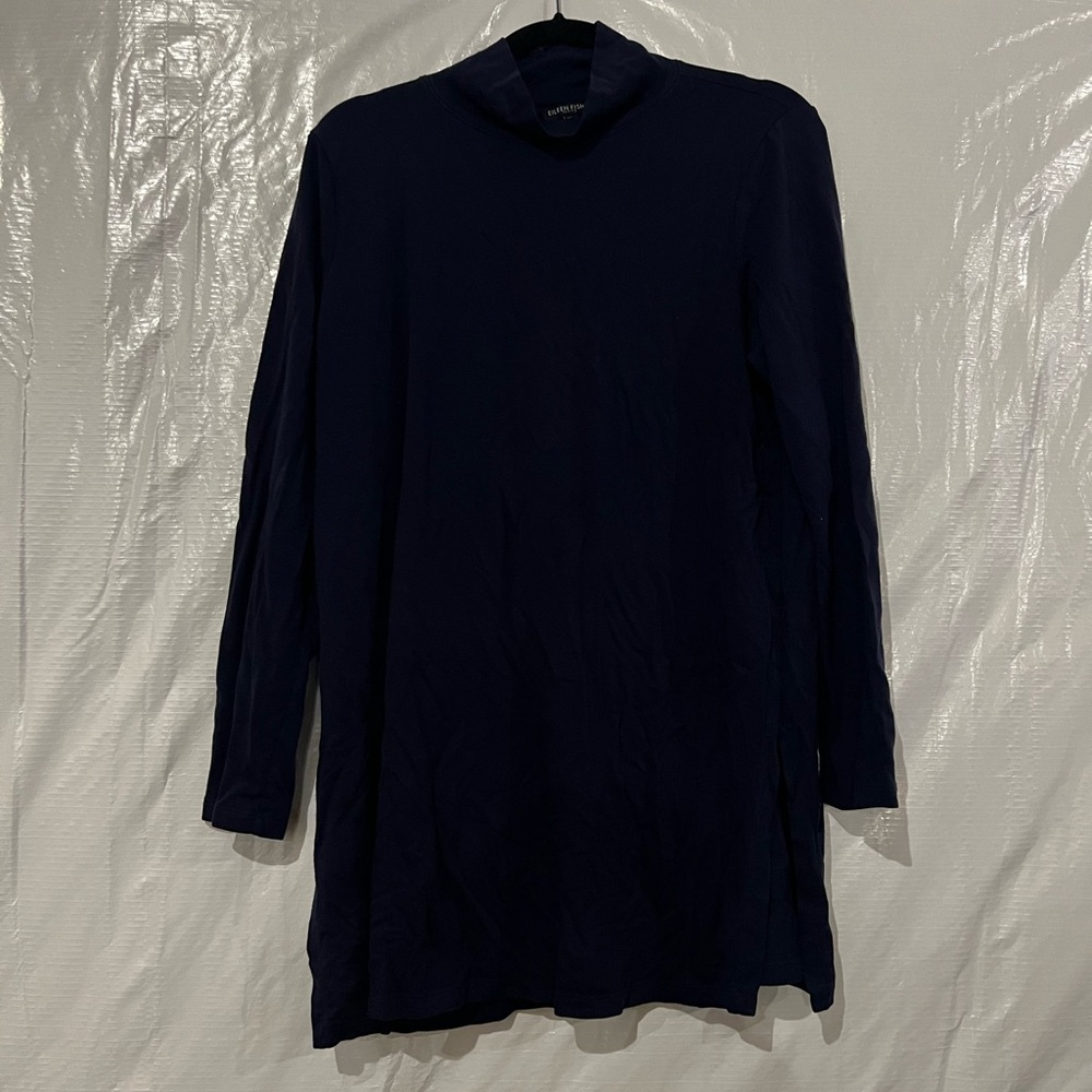 Eileen Fisher Navy Blue Mockneck Top Size Large Petite